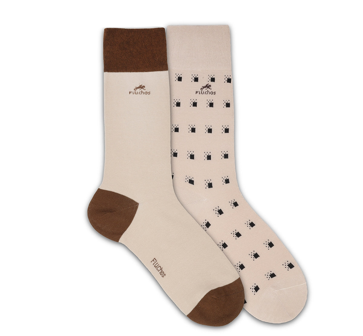 CA0009 Calcetin largo Beig-Black dots 2p-0
